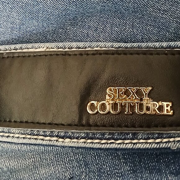 Sexy Couture Jeans Size 7 Low Rise Skinny Embellished Distressed Blue Denim - Picture 9 of 12